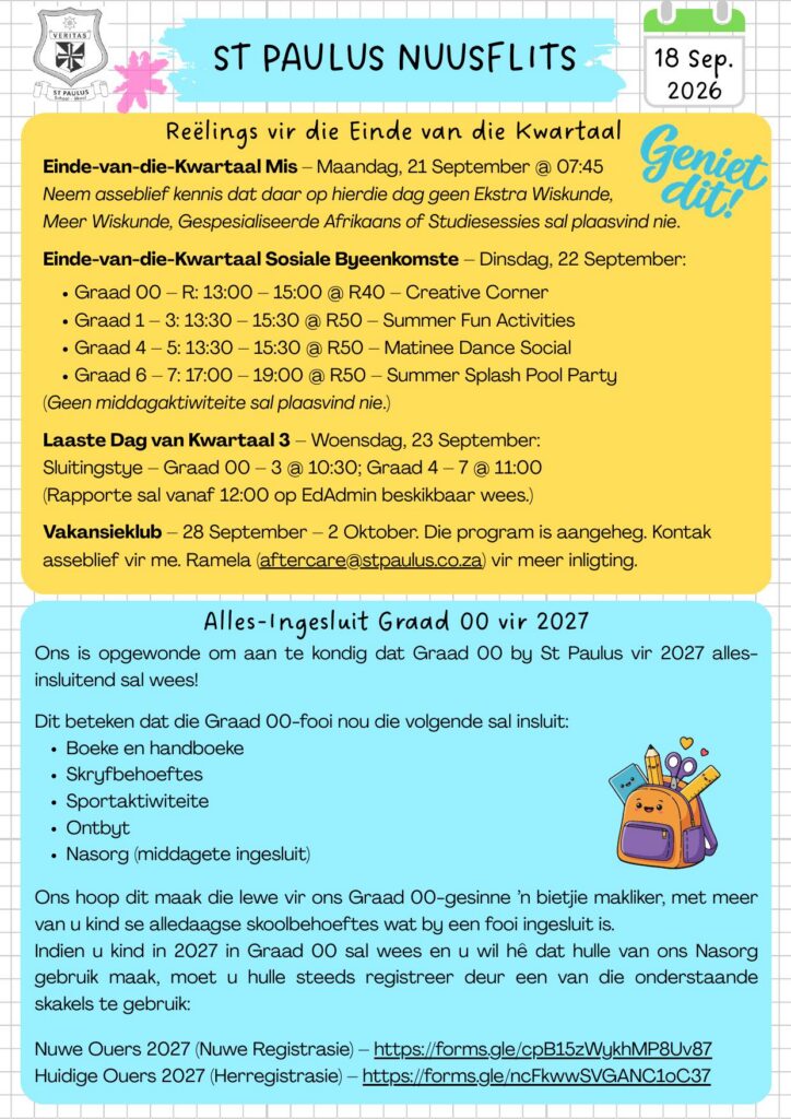 ST PAULUS Nuusflits 18-09-2026